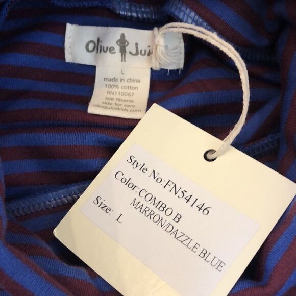 Olive Juice Blue and Red Striped Turtleneck, Girls L - Picture 3 of 3